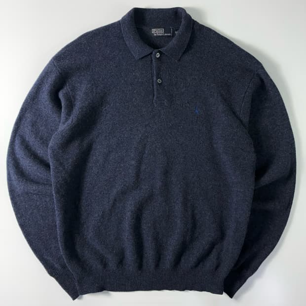 Polo  폴로 랄프로렌 자수 램스울 네이비 카라 니트 
