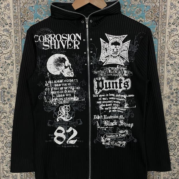 JPN Y2K 펑크 스컬 스모키 메쉬 풀집업1682