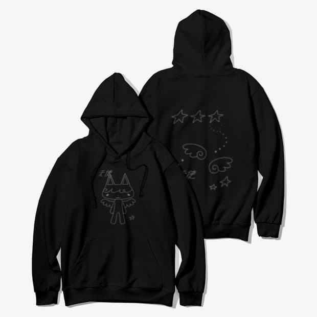 서브컬쳐 마플샵 만장님 블랙 천사냥 프린팅 후드티