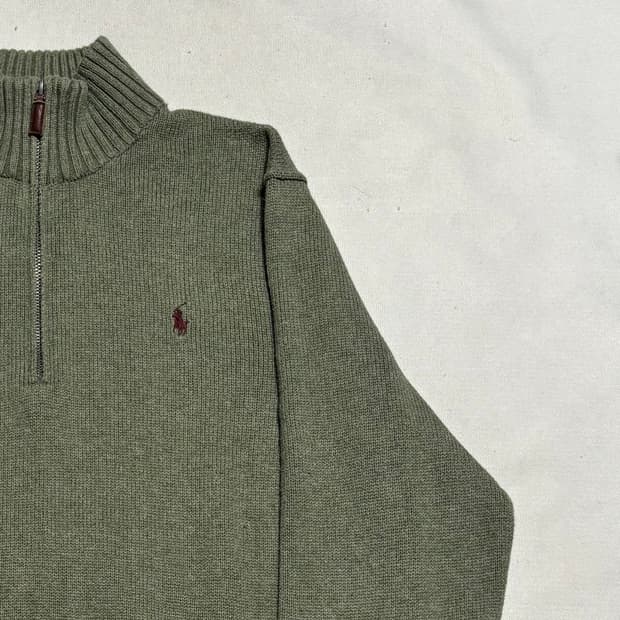 L 폴로랄프로렌 버건디 포니 코튼 그린 반집업 니트