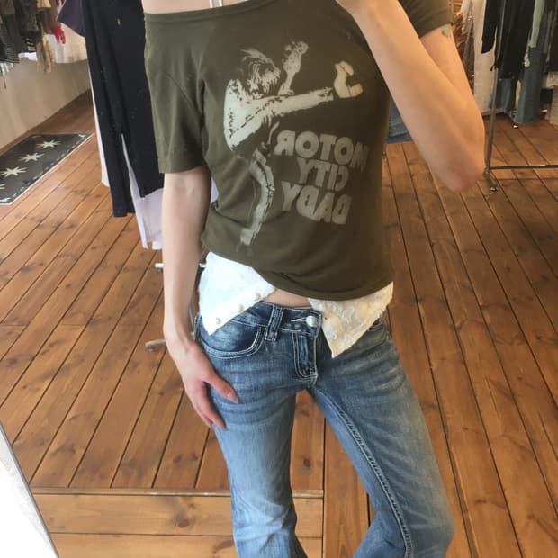 히스테릭글래머 카키 시스루 티셔츠