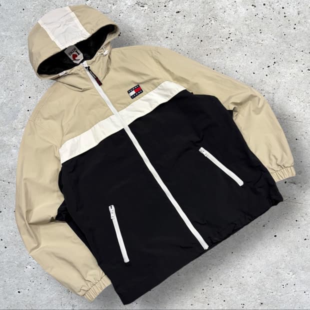 [L] 타미진스 타미힐피거 블랙/베이지 바람막이 후드 자켓 C354