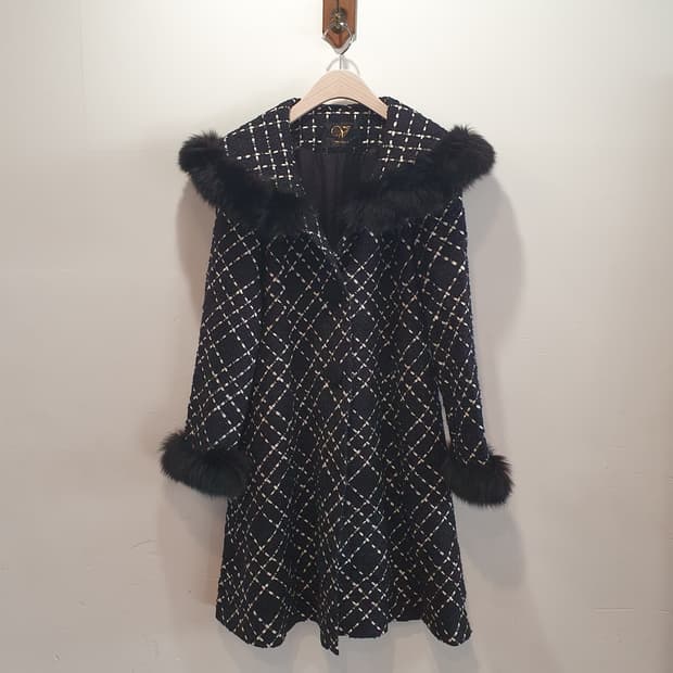 트위드 폭스퍼 코트 Vella *made in Japan 