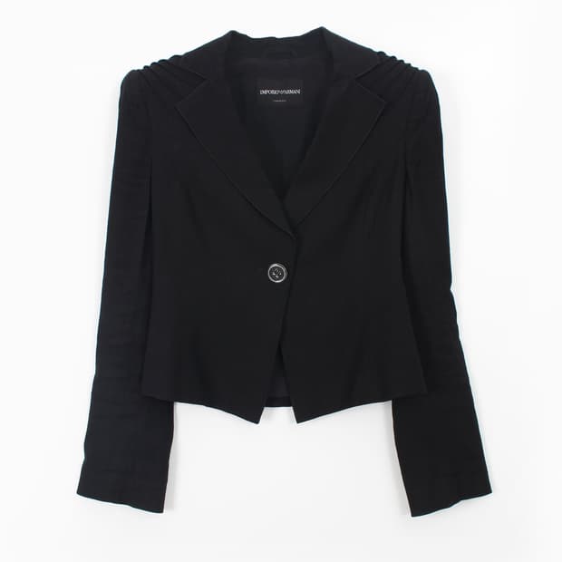 엠포리오 아르마니 ARMANI 빈티지 핀턱 자수 블랙 린넨 자켓