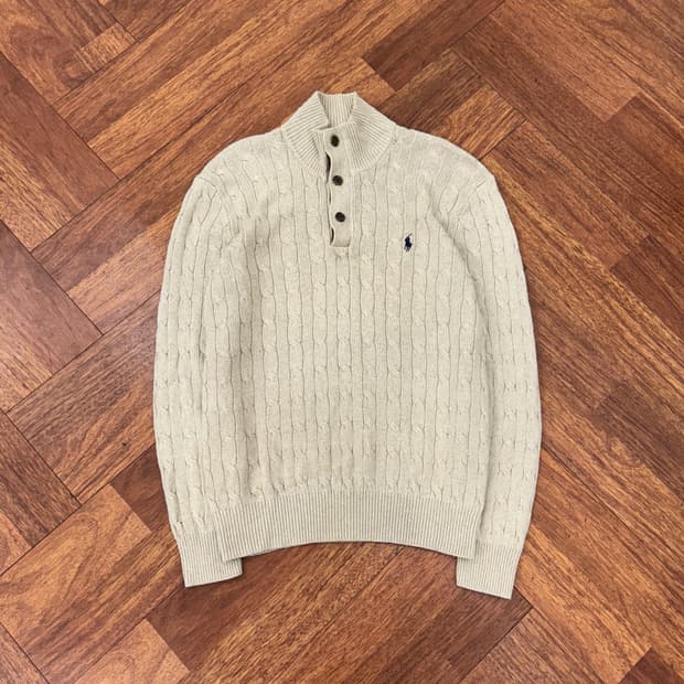 M 폴로 랄프로렌 반집업 오트밀 버튼 케이블 니트 