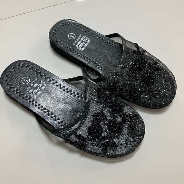 2000s Y2K 메쉬 샌들 슬리퍼 세퀸 뮬 블랙