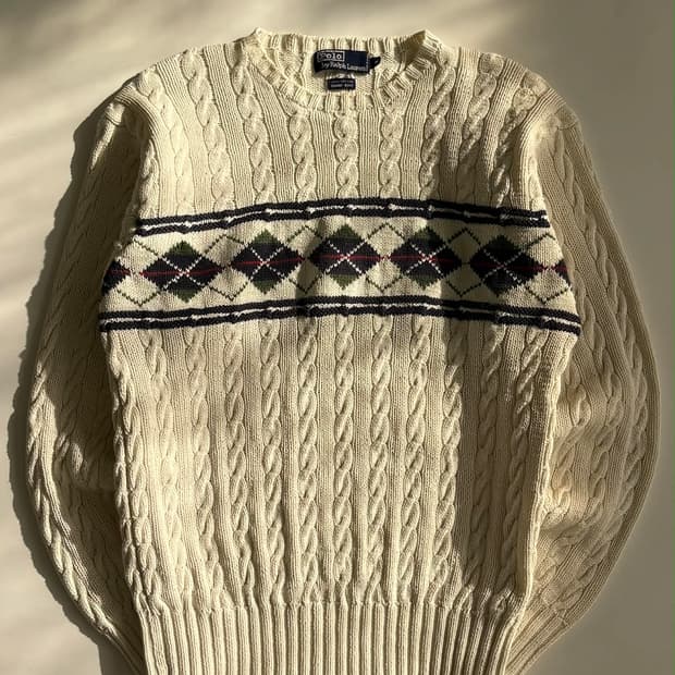 [XL] 폴로 랄프로렌 아가일 패턴 케이블 핸드 니트 스웨터