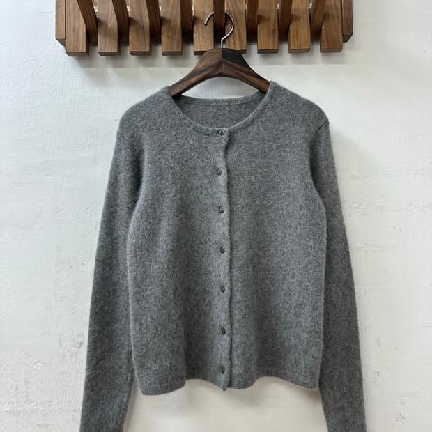 일본빈티지 울50% 앙고라40% 그레이 라운드넥 버튼 니트 가디건