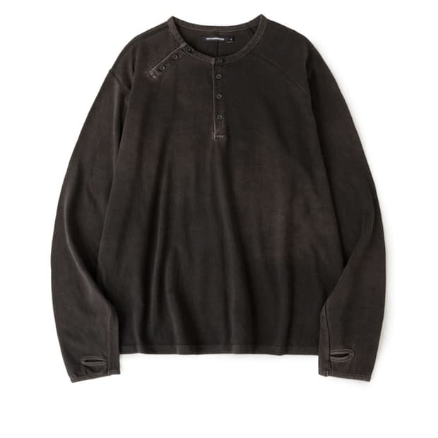 해칭룸 더블 헨리넥 블리치드 블랙