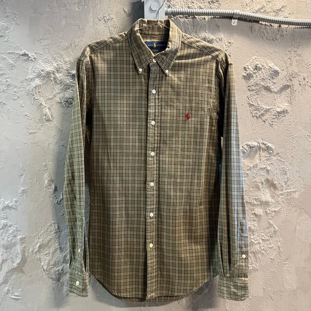 폴로 랄프로렌 슬림핏 체크 셔츠 카키 S