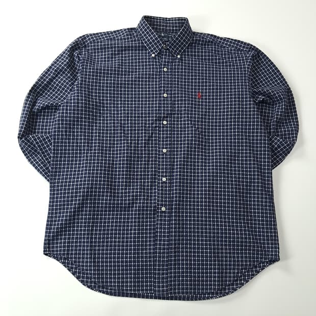 CK162 L 폴로 90s 미국판 시어서커 로얄네이비 스몰체크 셔츠 남
