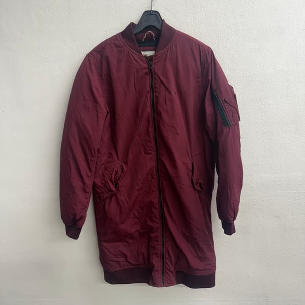 타미힐피거 버건디 롱 MA-1 여 자켓 xs