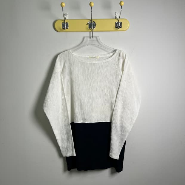 이세이미야케 플랜테이션 링클 배색 롱 티셔츠 M