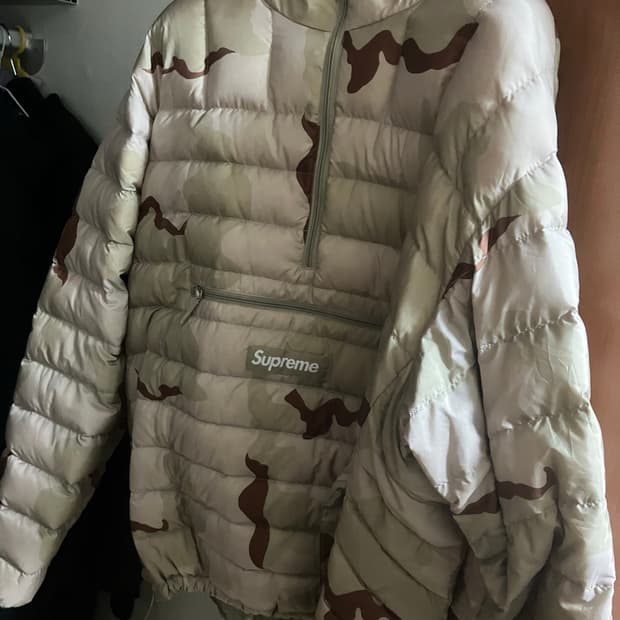 슈프림 마이크로 다운 하프 집 후드 풀 오버 데저트 카모 XL