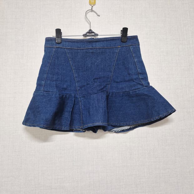 청 데님 프릴 미니스커트