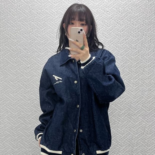 칼 카니 올드스쿨 레트로 빈티지 데님 바시티 자켓 M C11023