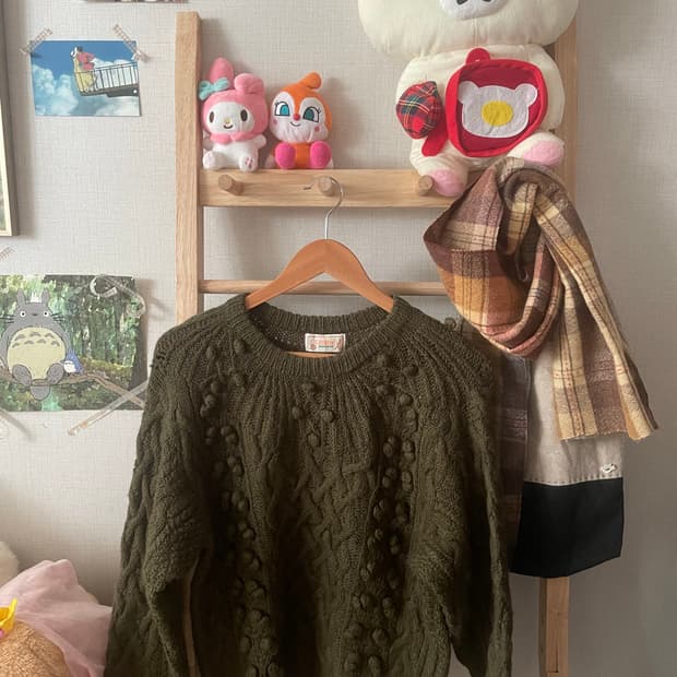 모리걸 빈티지 말차 폼폼이 울 니트 💚🍵