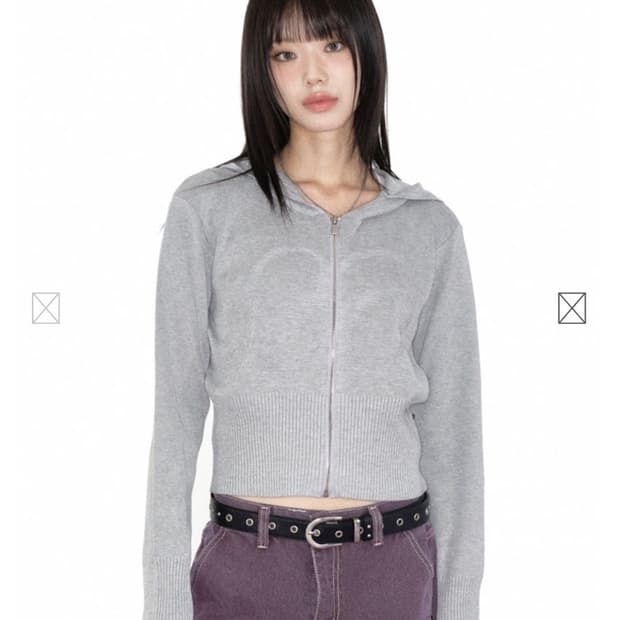 애즈온 니트 후드 집업 그레이
