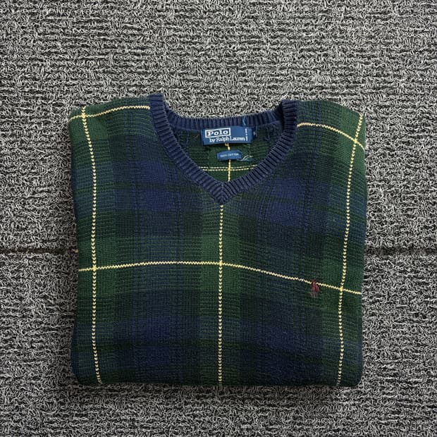 폴로 랄프로렌 포니로고 블랙 와치 체크 스웨터 2047