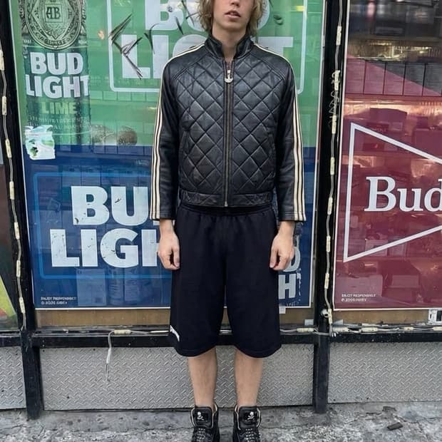 빈티지 아디다스 삼선 양가죽 크롭 봄버자켓