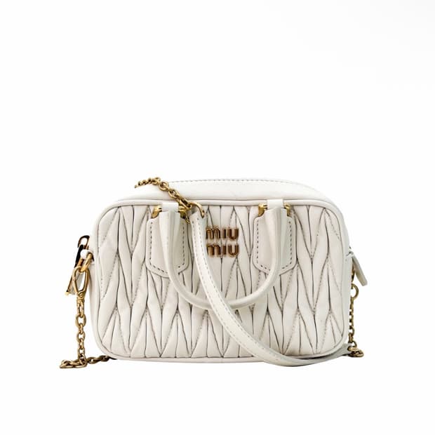 [MINI] 미우미우 여성 나파 마테라쎄 레더 탑핸들 미니 토트백 화이트