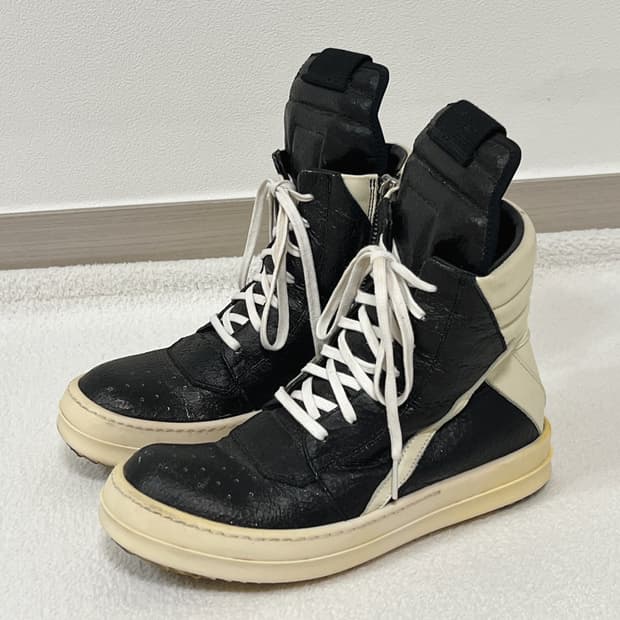 릭오웬스 16SS 지오바스켓 모노크롬 크랙 레더 메탈릭