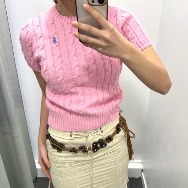 폴로 핑크 꽈베기 반팔니트