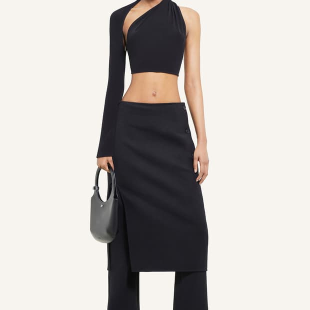 꾸레쥬 오블리크 테일러드 울 미디스커트