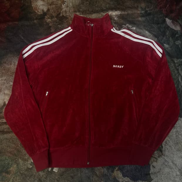 널디 빈티지 화이트 사이드라인 버건디벨벳트랙탑져지 S