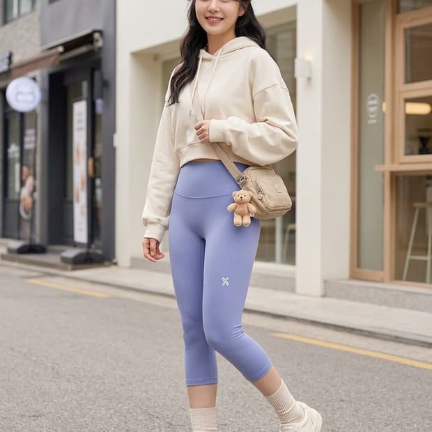 젝시믹스(XEXYMIX) 베이직 크롭 레깅스 연보라