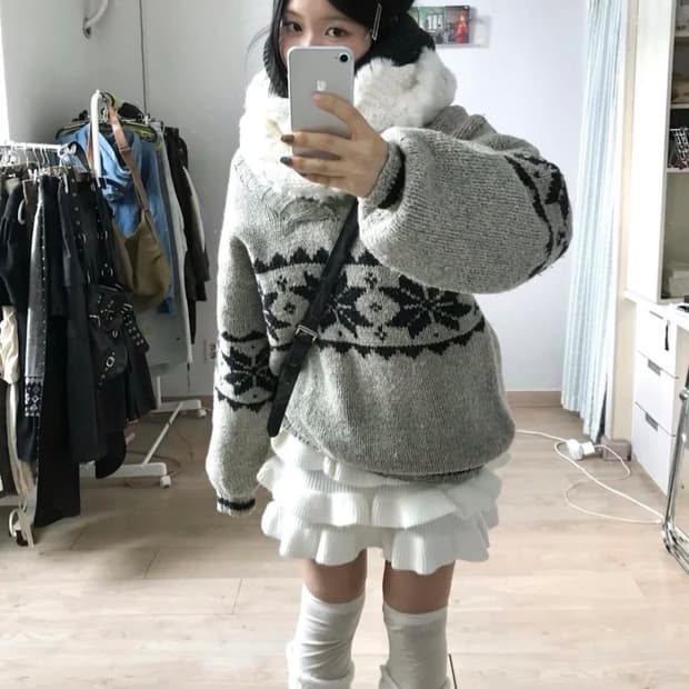 미라이 클럽 빈티지 니트 치마 세트