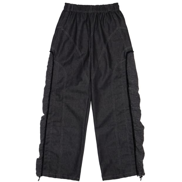 INCISION JACQUARD MIXED PANTS - BLACK