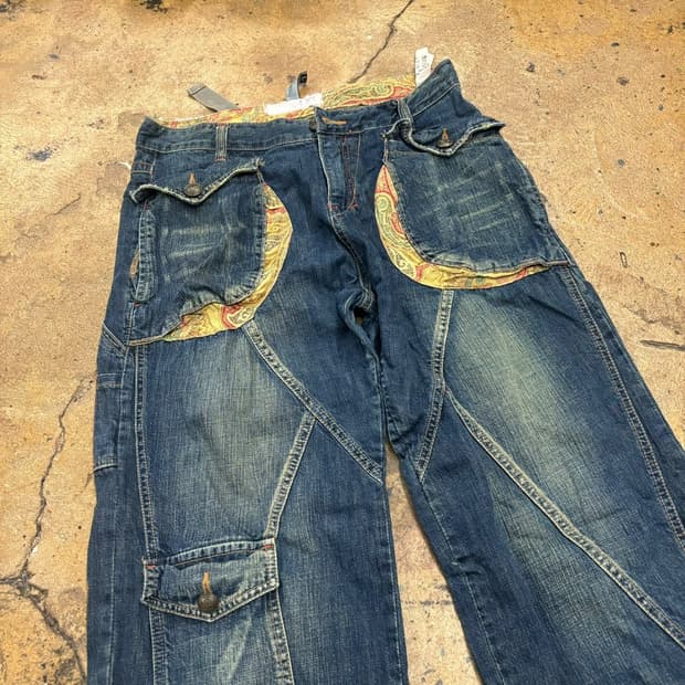 [정품/L] 빈티지 페이즐리 데님 카고 바지 