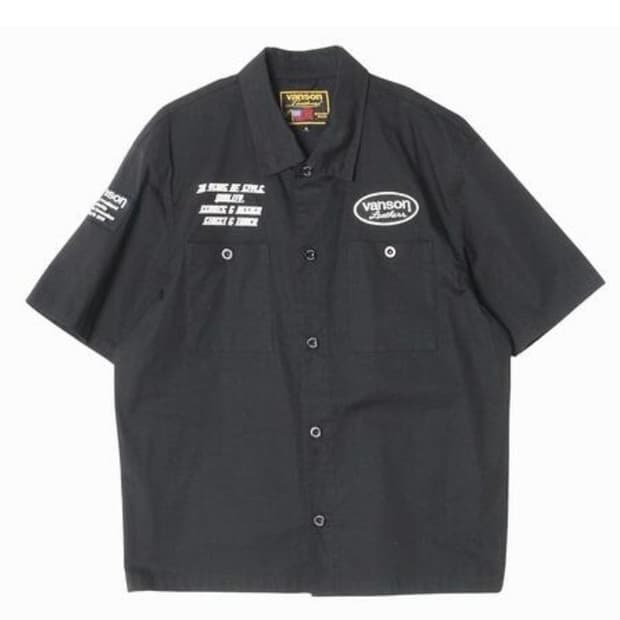 Vanson 반팔 워크 셔츠 블랙