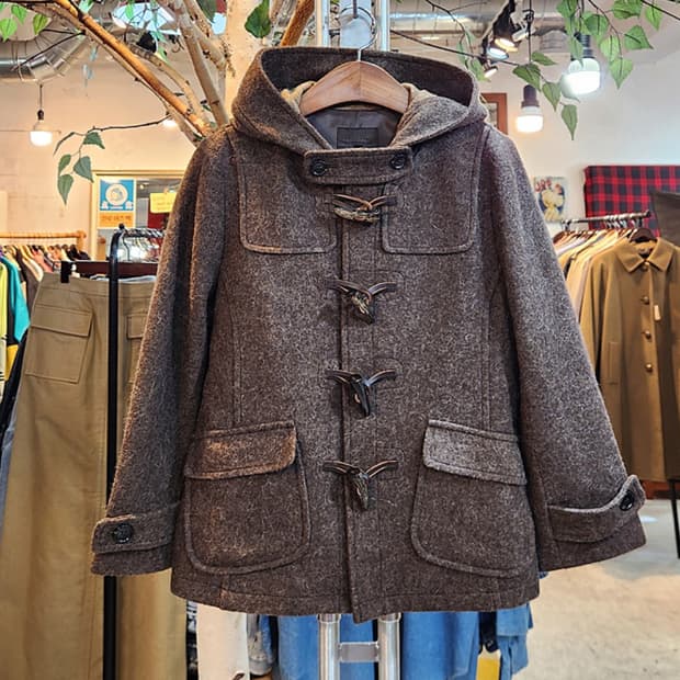 유니버셜 랭귀지 울 모헤어 알파카 블렌드 더플 후드 숏 코트