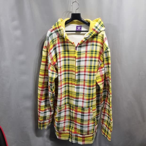 퍼플카우 옐로우 체크 후드 집업