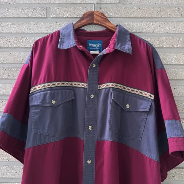 [3XL]랭글러 USA 나바호 스트라이프 투톤 배색 버튼다운 웨스턴 셔츠