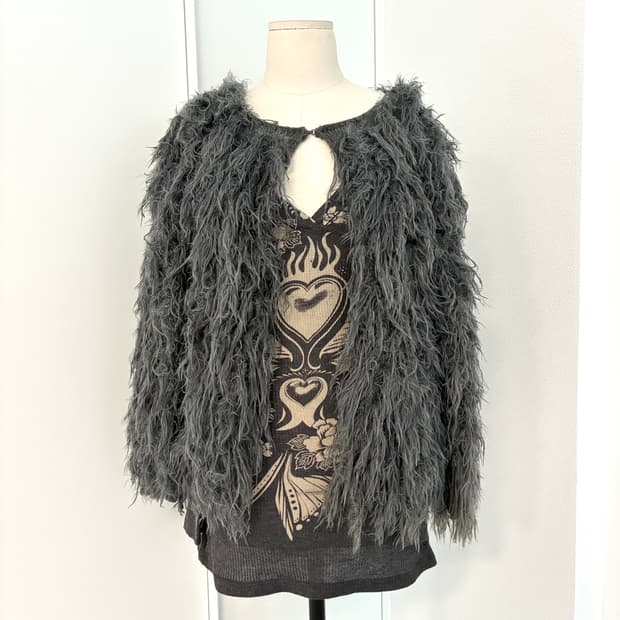 그레이 그런지 퍼 가디건