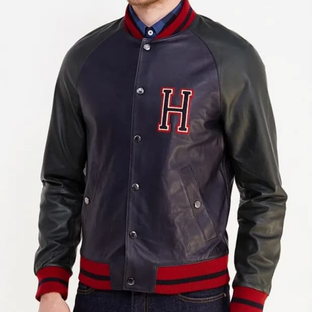 타미힐피거 가죽 스타디움 바시티 가죽점퍼 가죽자켓 100