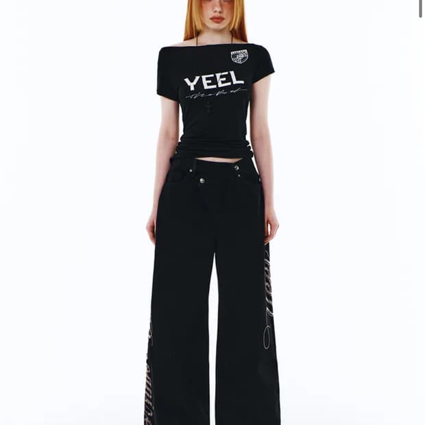 YEEL SIDE CUBIC DENIM PANTS BLACK