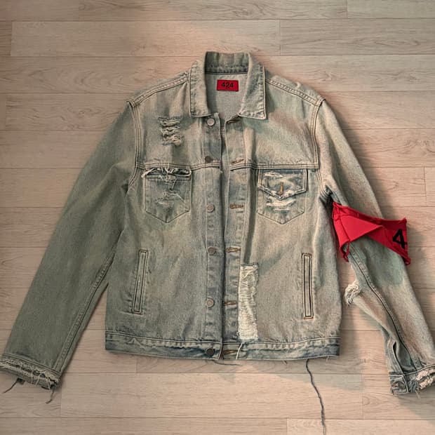 424 cut out denim trucker jacket