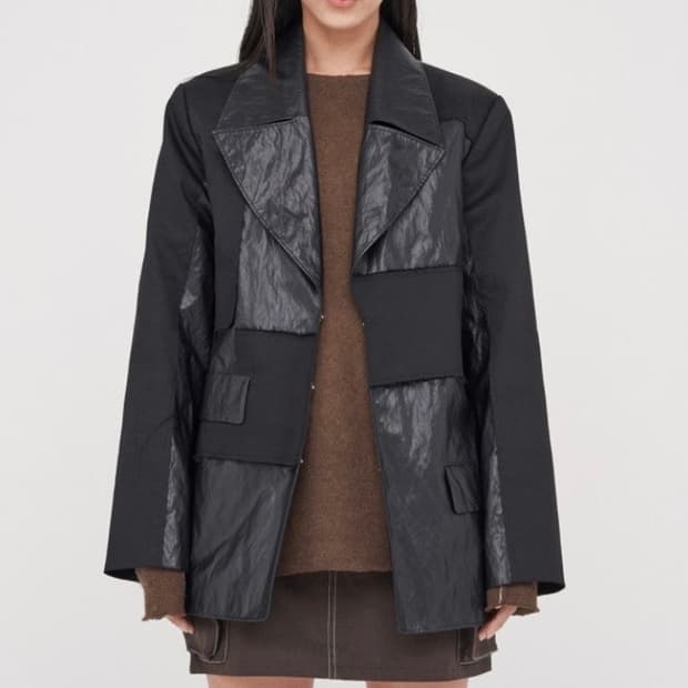마뗑킴 PATCHWORK LEATHER JACKET