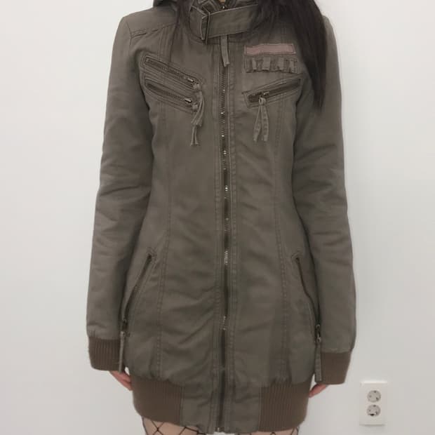 'GRAZIE' Hooded Long Military Jacket