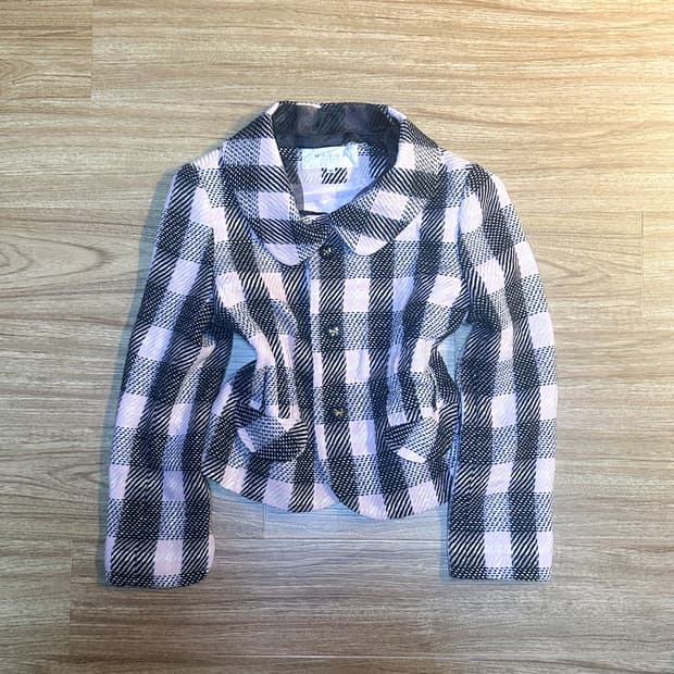 빈티지 핑크 블랙 체크 자켓 히메갸루 로걀 라떼 하트 리즈리사깔 히메카지