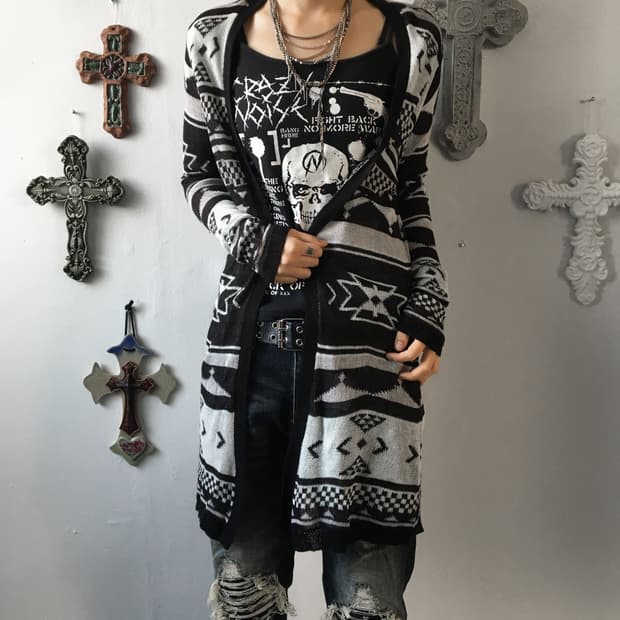 Navaho pattern knit open cardigan