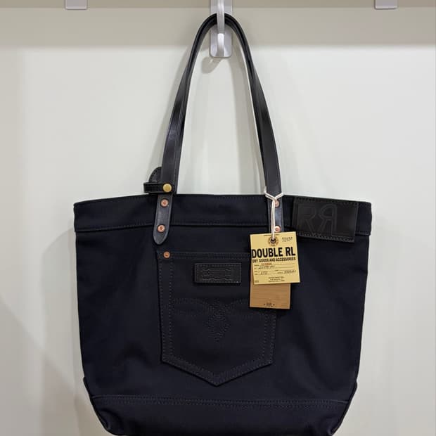 RRL 더블알엘 블랙 데님 레더 토트백