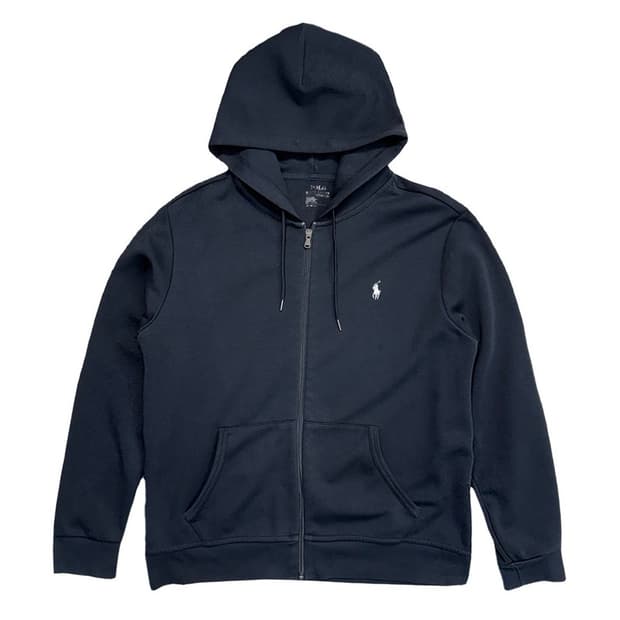 RALPH LAUREN 더블 니트 풀 지퍼 후디 블랙