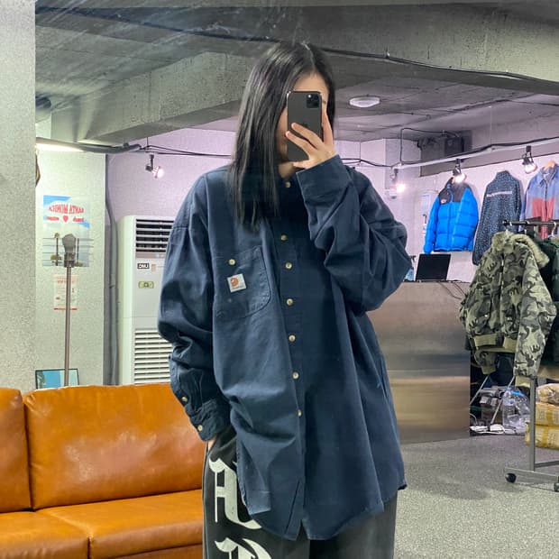 칼하트 포켓 네이비 워크 셔츠 B3624