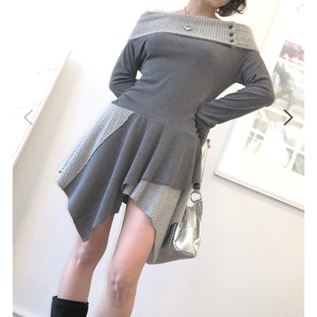 애즈온 FAYE OFF SHOULDER DRESS 차콜