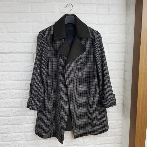 TIME 타임 체크 코트 55-66 (양모+캐시미어 오픈식)오버핏 